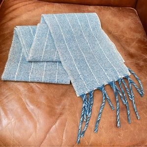 Mendocino Woolens Blue Scarf Handwoven in USA Fringed Neck Scarve